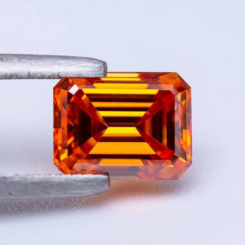 Loose Moissanite Stone. Orange Color. Emerald Cut. 0.50 To 5.0 Carat.