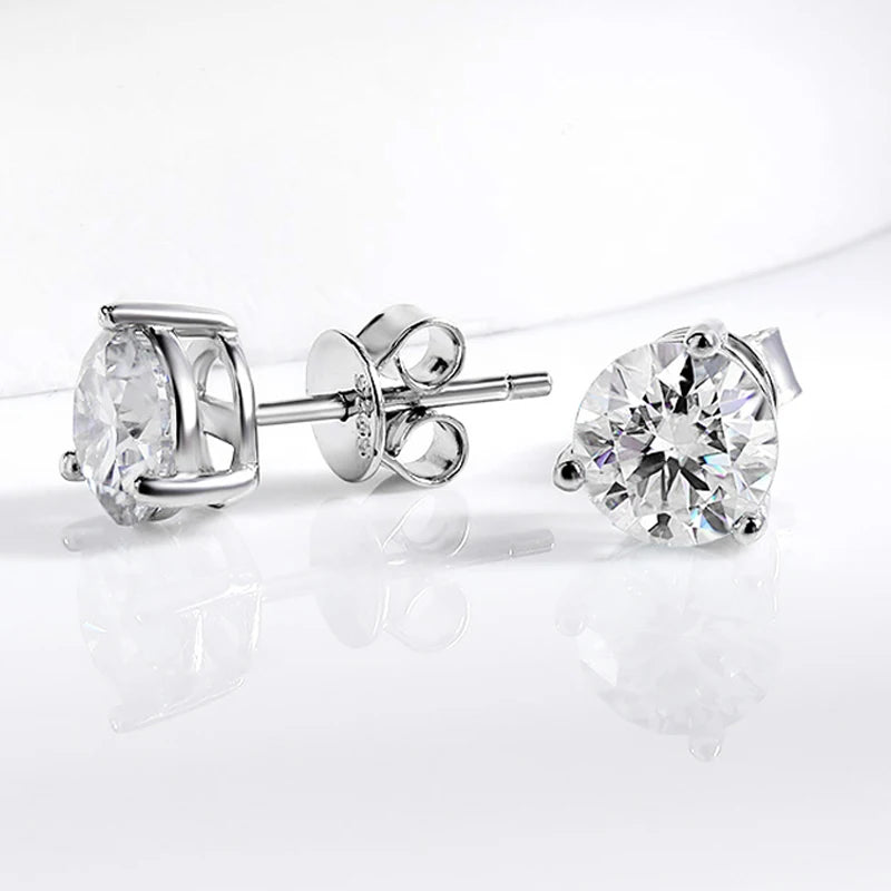 Moissanite Earrings. 2.0 To 6.0 Carat. Platinum-Plated Silver.