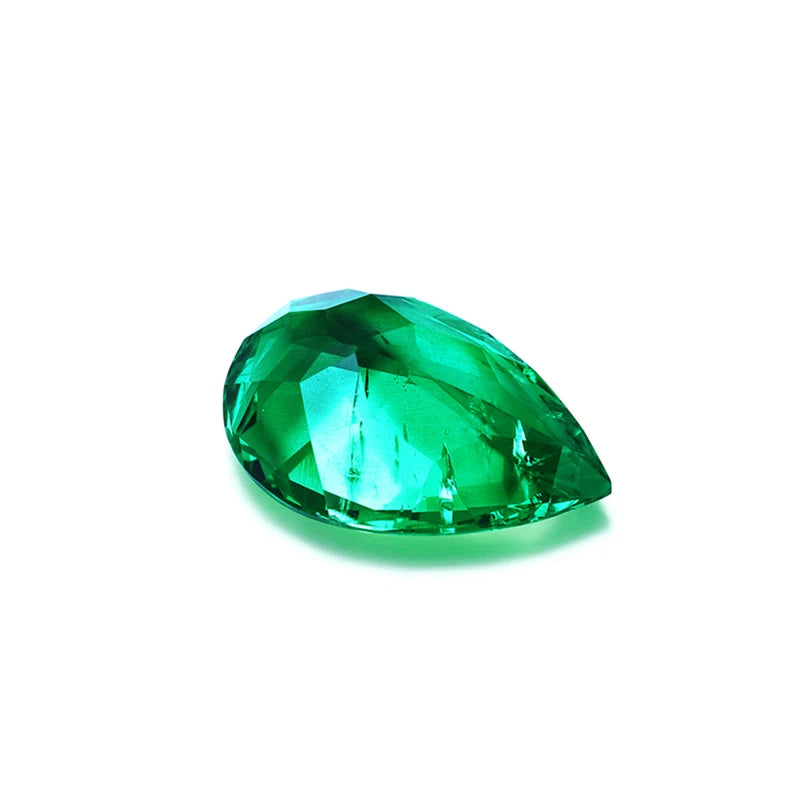 Green Colombian Emerald Gemstone. Pears Shaped. Lab-Grown Emerald.