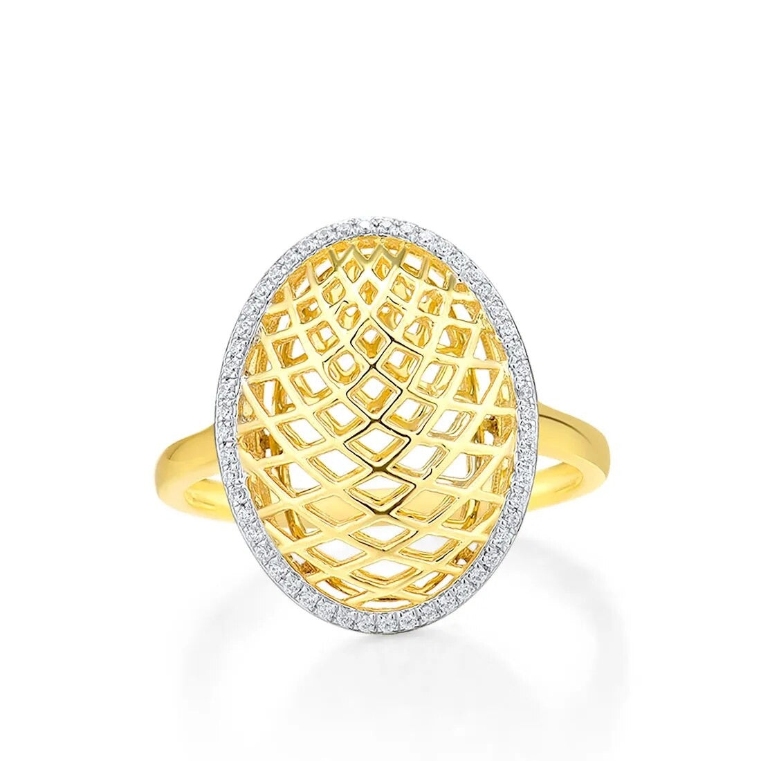 Luxury Yellow Gold Diamond Rings. Oval Shaped 14K Gold Rings.