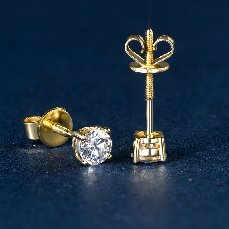 Gold Moissanite Stud Earrings. 4mm Moissanite Earrings.