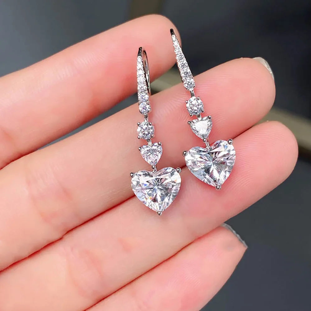 Elegant 4.0ct D VVS1 Moissanite Heart Cut Drop Earrings