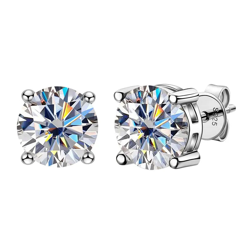 Moissanite Stud Earrings. 0.30 to 2 Carat. Blue Green Genuine Moissanite Diamond.