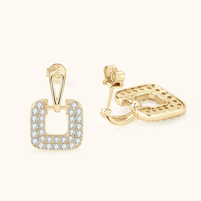 Luxury Square Moissanite Earrings 18K Gold Plated Silver