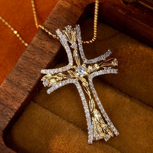 Luxury Natural Diamond Cross Pendant Necklace.