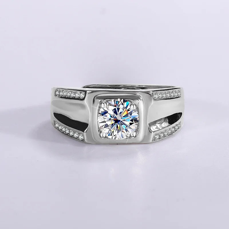 Bague ajustable pour homme avec pierre précieuse moissanite colorée de 1,0 carat