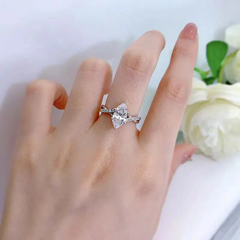 2 Carat Marquise Cut Moissanite Ring Set.
