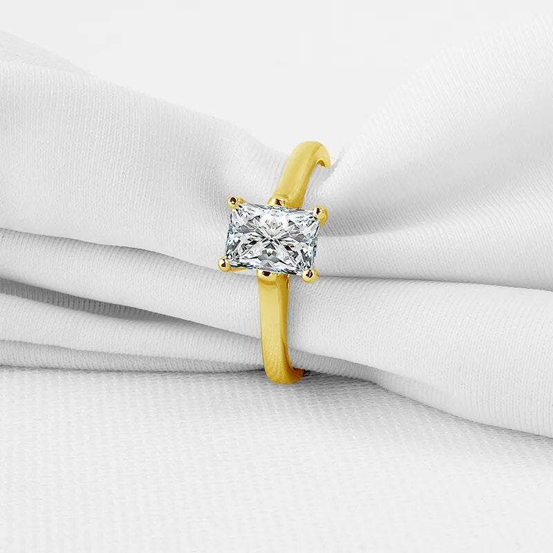 Emerald Cut. Genuine Moissanite Diamond Engagement Gold Rings.