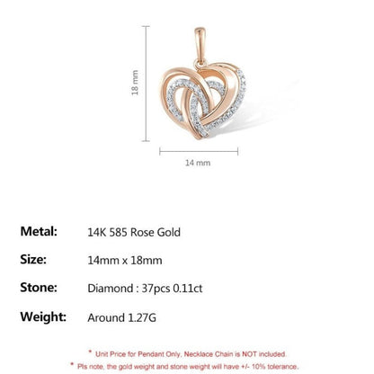 Heart Shape Gold Pendant. Natural Diamond Pendant.
