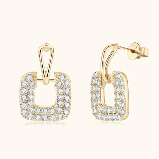 Luxury Square Moissanite Earrings 18K Gold Plated Silver