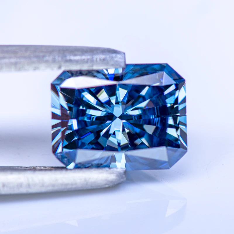 Loose Moissanite Gems. Royal Blue Color. Radiant Cut. 1.0 To 5.0 Carat.