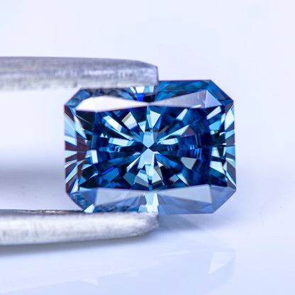 Loose Moissanite Gems. Royal Blue Color. Radiant Cut. 1.0 To 5.0 Carat.