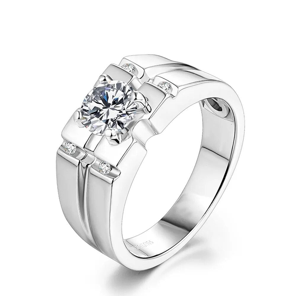 Elegant Moissanite Ring For Men. 1.0 Carat Genuine Moissanite.