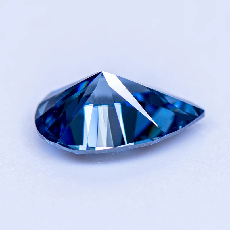 Loose Moissanite. Royal Blue Color. Pear Cut. 1.0 To 5.0 Carat.