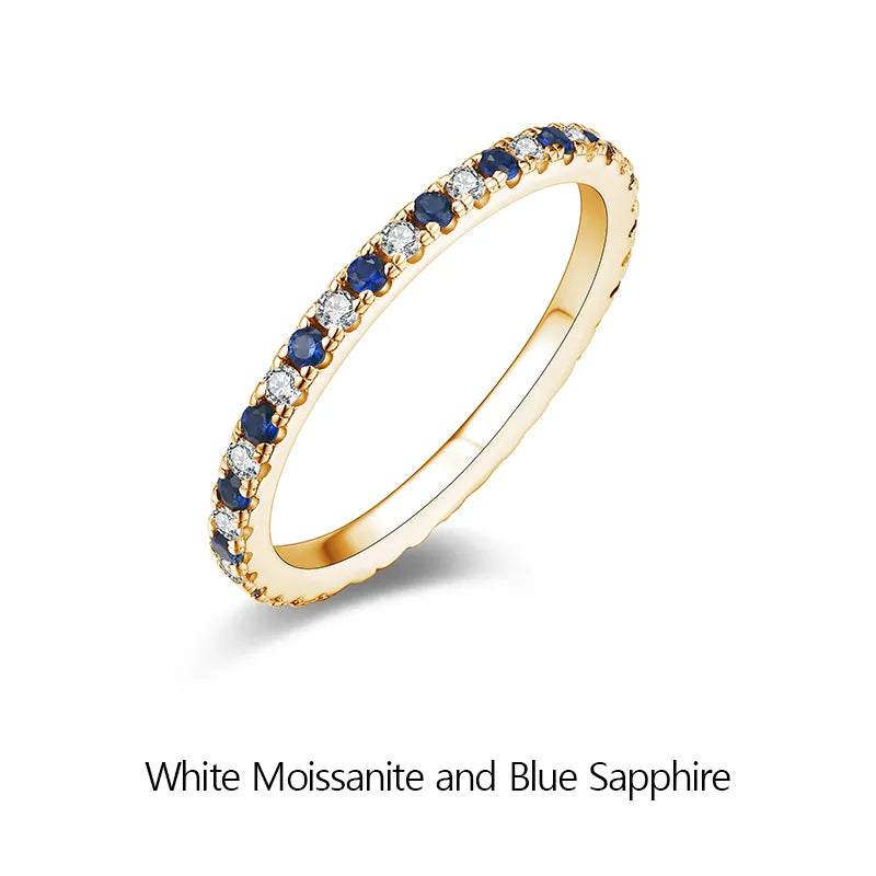 Luxury Moissanite Eternity Rings With Pink and Blue Sapphire.