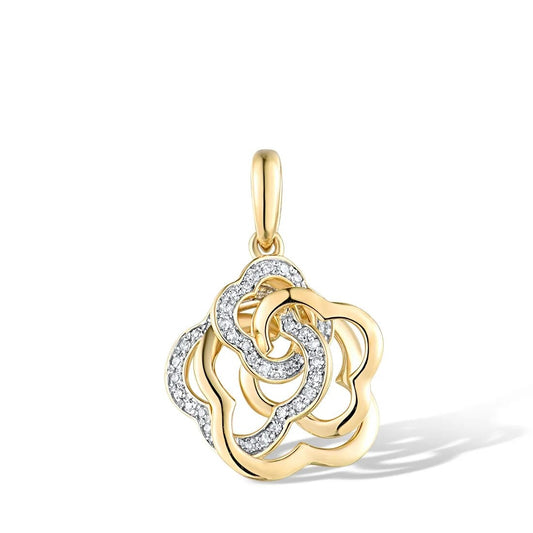 Elegant Natural Diamond Pendant. 14K Yellow Gold.