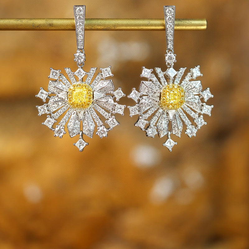 Yellow white diamond earrings