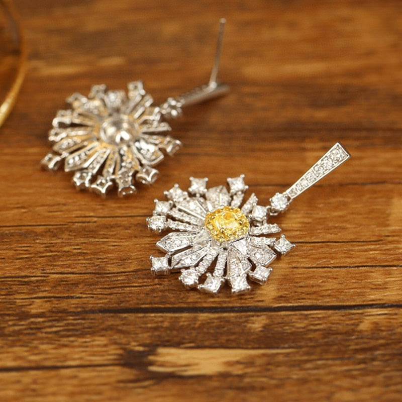 Yellow white diamond earrings