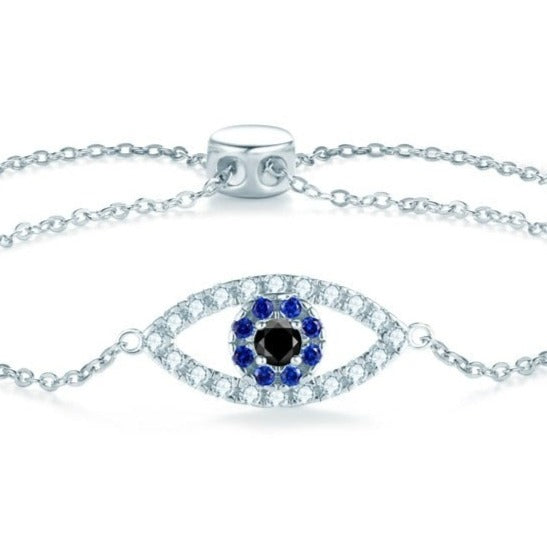 Eye Shape, Elegant Moissanite Bracelet. 14K White Gold Plated Silver.