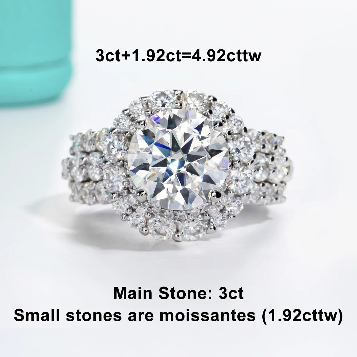 Halo Engagement Moissanite Rings. Total 6.92 Carat. Luxury Jewelry.