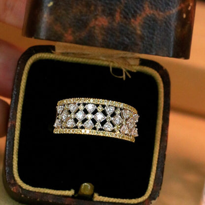 Genuine Yellow Diamond White Diamond Rings. 18K Gold.