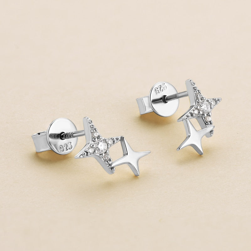 Star Shape. Elegant Moissanite Stud Earrings.