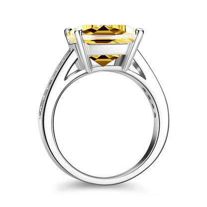 Yellow Moissanite Engagement Rings. Asscher Cut. 5.0 Carat.