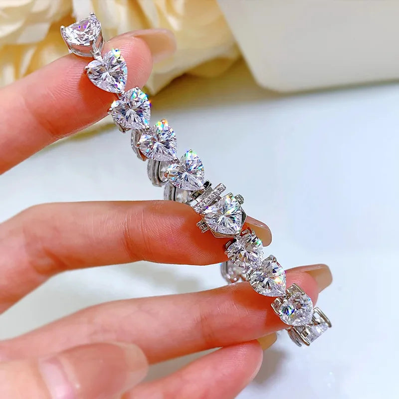 Shop Heart-shaped Moissanite Tennis Bracelets. 15.50 Carat. Genuine Moissanite.