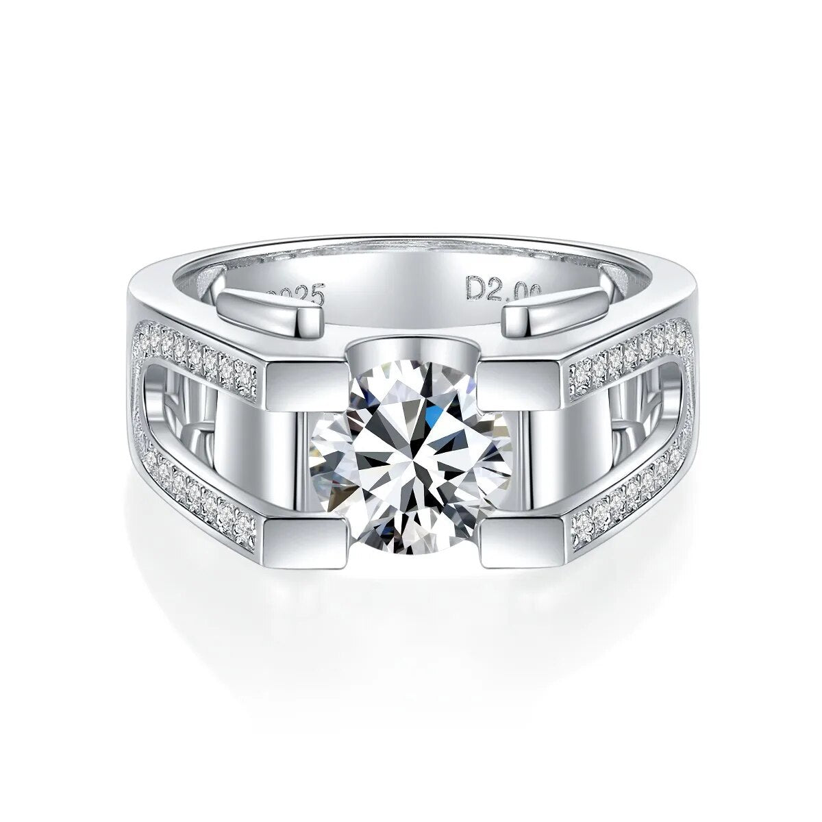 Moissanite Men Rings. 2.0 Carat Genuine Moissanite D VVS1.