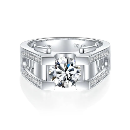 Moissanite Men Rings. 2.0 Carat Genuine Moissanite D VVS1.