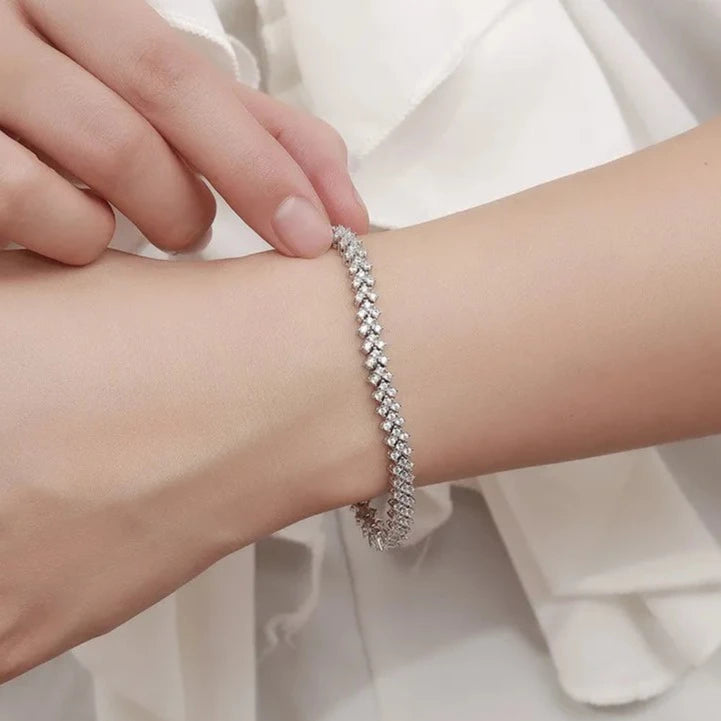 Luxury Moissanite Tennis Bracelets. 18K White Gold Plated Silver.