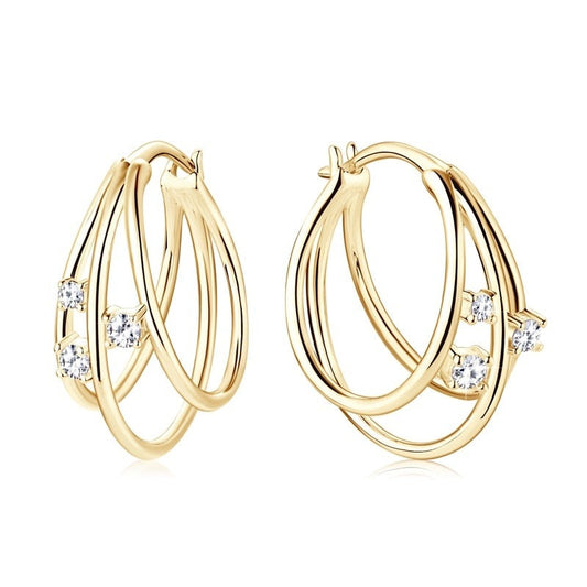 Elegant Moissanite Earrings. 0.15 Carat. 18K Gold Plated Silver.