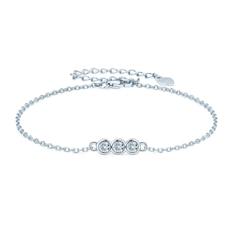 Elegant Moissanite Bracelet. 14K White Gold Plated Silver.