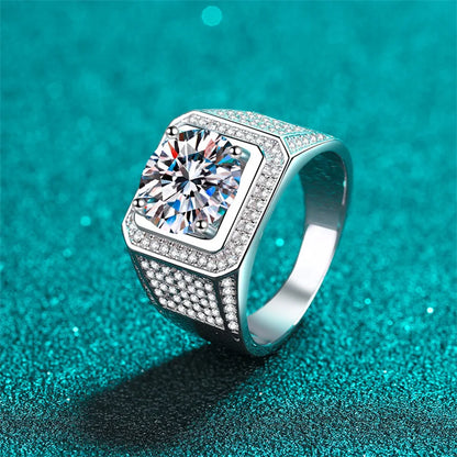 Moissanite Men's Rings. 2.0 to 5.0 Carat. D VVS1. 18K Gold Plated Silver.