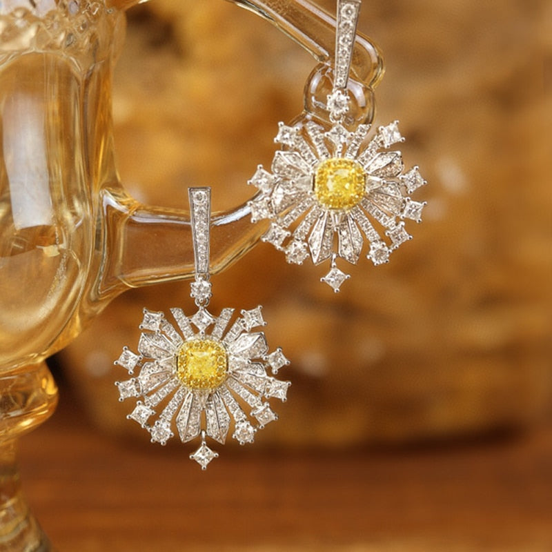 Yellow white diamond earrings