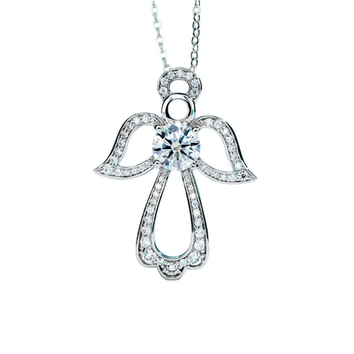 Elegant Moissanite Angel Wings Pendant Necklace
