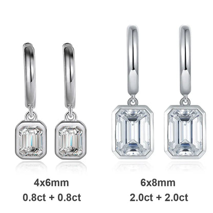 0.80 To 2.0 Carat Emerald Shape Moissanite Drop Earrings.
