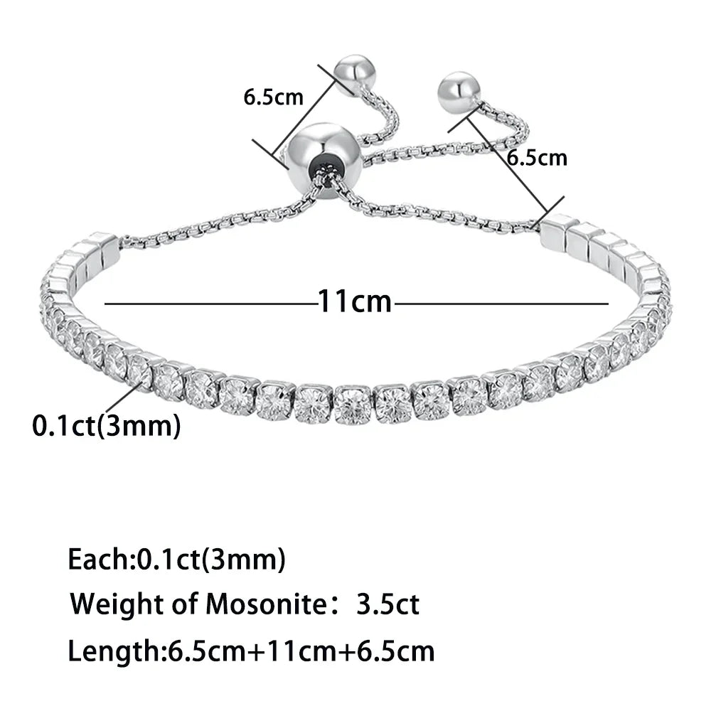 Bracelet de tennis en moissanite, 3 mm - Taille réglable.