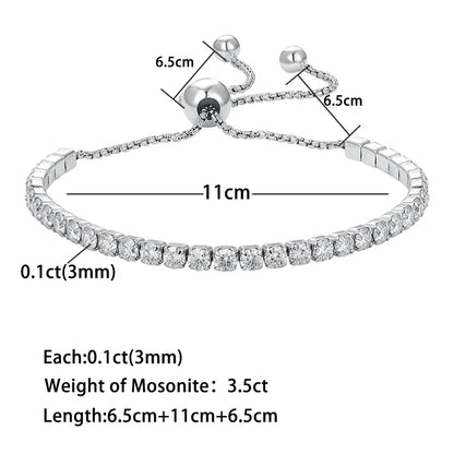 Moissanite Tennis Bracelet, 3mm - Adjustable Size.