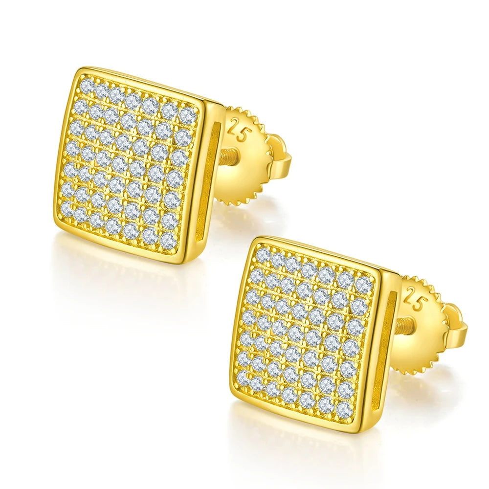 Shop Iced Out Moissanite Earrings. 18K Gold Plated Silver.