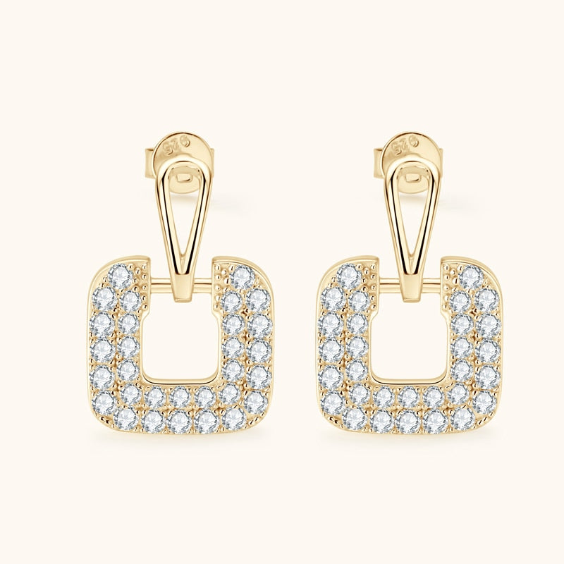 Luxury Square Moissanite Earrings 18K Gold Plated Silver