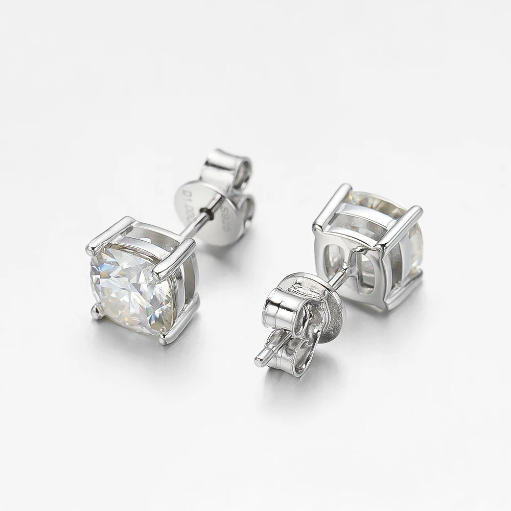 Shop Cushion Cut Moissanite Stud Earrings. 2.0 Carat. D VVS1.