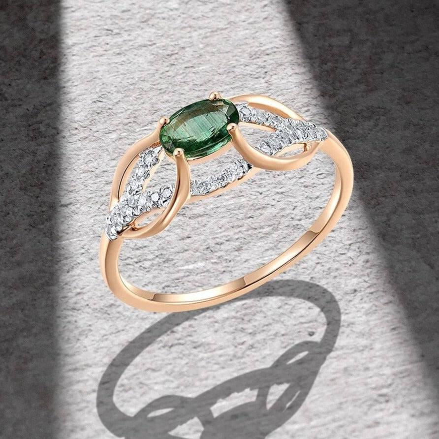 Natural Emerald and Diamond Rings. 14K Rose Gold.