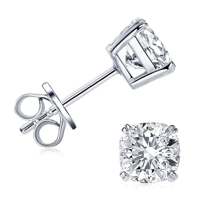 Cushion Cut Moissanite Diamond Stud Earrings - Total 3.0 Carat.
