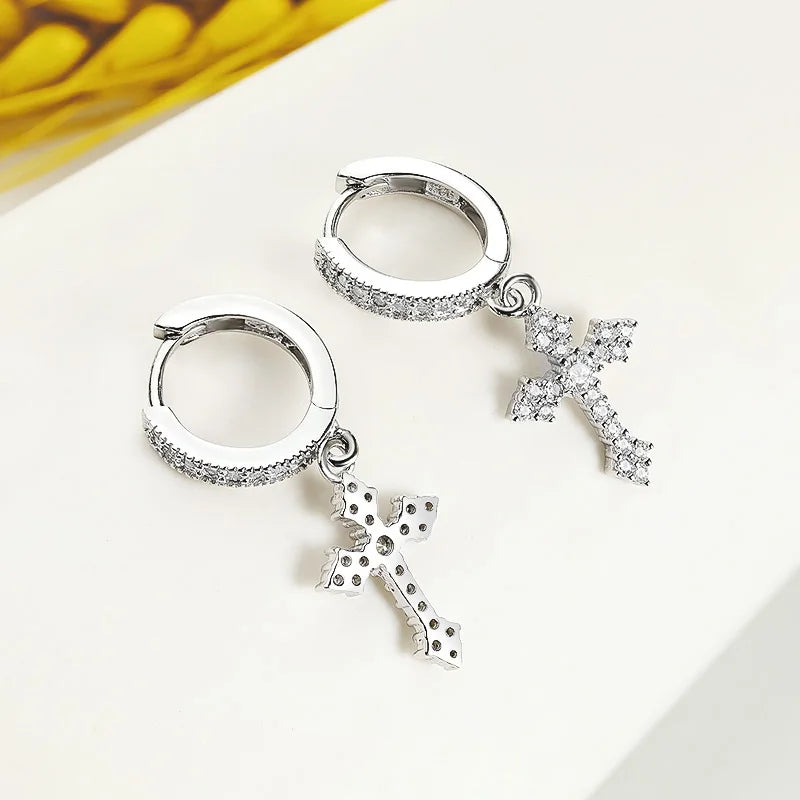 Cross-Shaped Earrings. Moissanite Hoop Earrings. D VVS1,