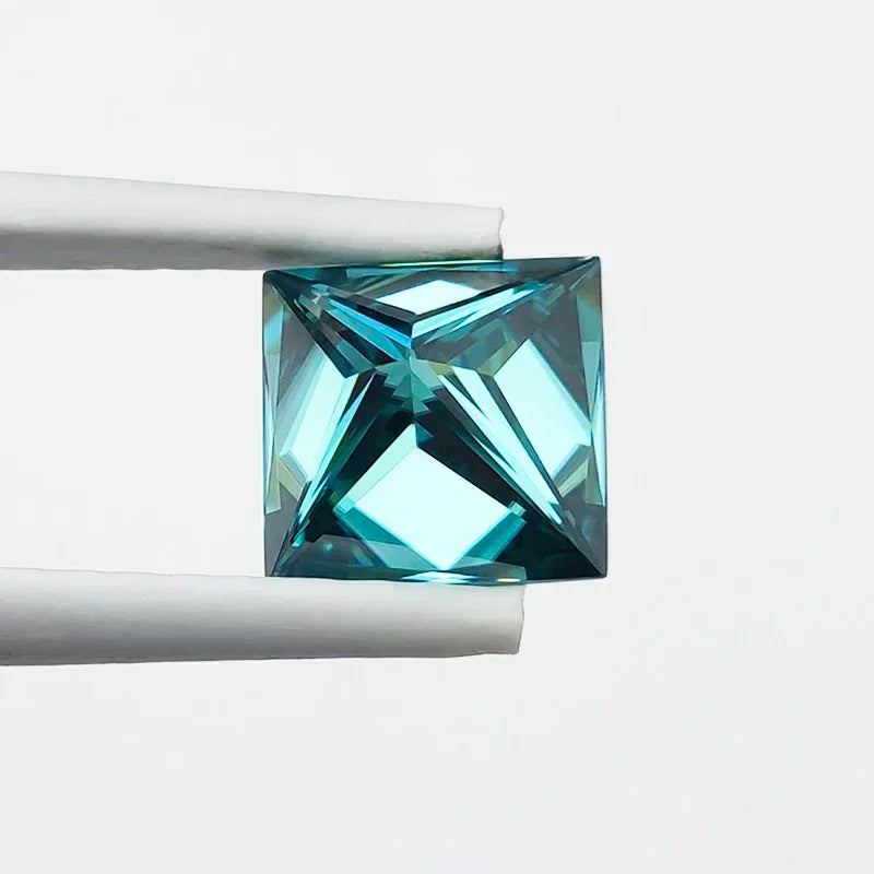 Moissanite Stone. Emerald Green Color. Princess Cut. 1.0 To 5.0 carat.