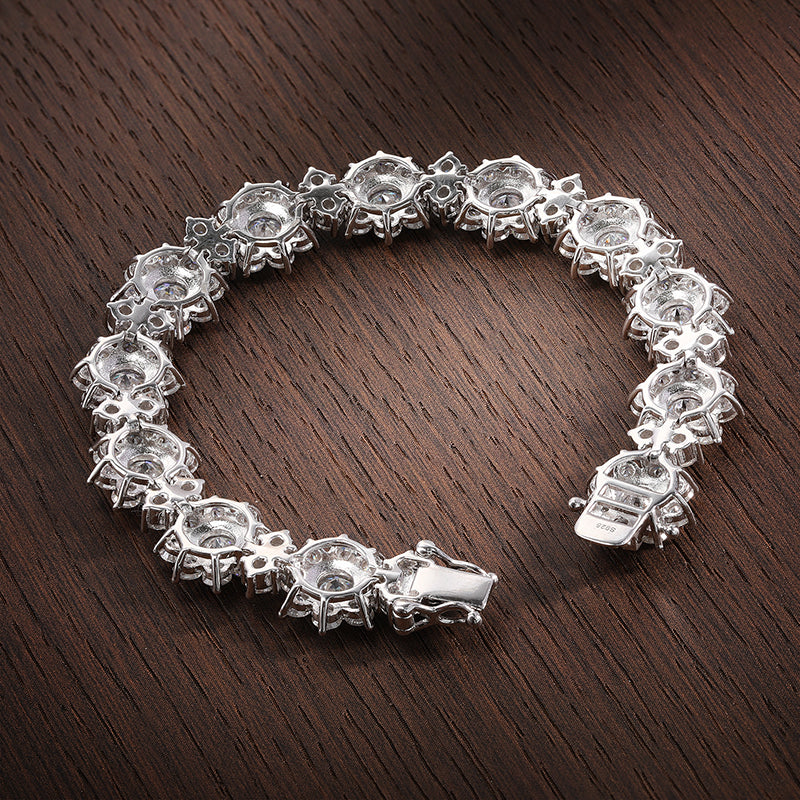 Luxury Moissanite Tennis Bracelets. 20.70 Carat. Elegant Flowers Design.