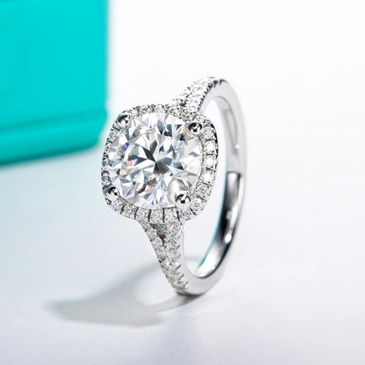Moissanite Halo Engagement Rings. 3.0 Carat. Elegant Jewelry.