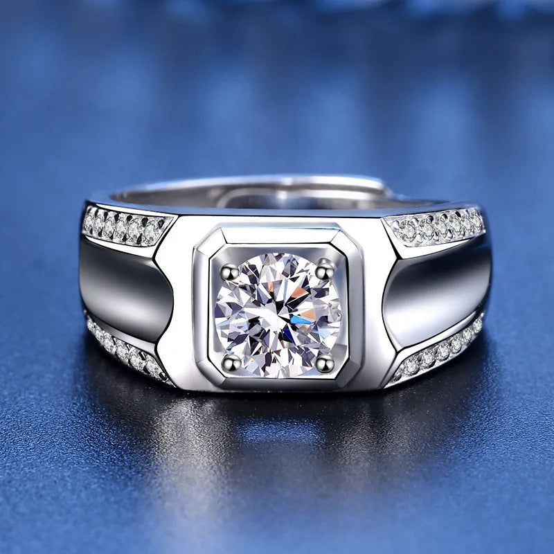 Adjustable Size Men's 1.0 Carat Moissanite Gem Ring.