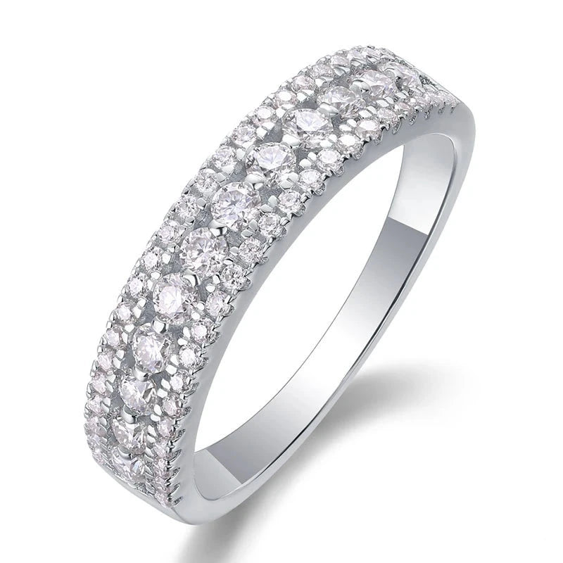 Elegant Real Moissanite Ring. 18K White Gold Plated Silver.